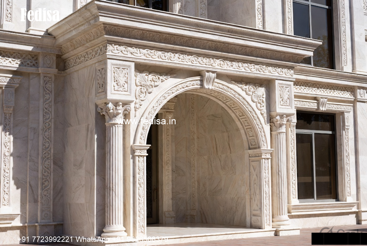 Stone Finish Home Exterior Drawing Room Decor Ideas No-1198