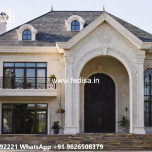 Stone Finish Villa Design Double Floor House Design No-5506