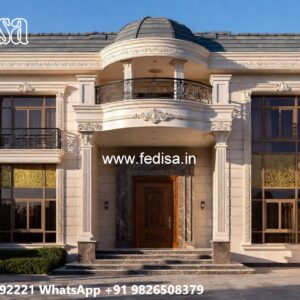 Neoclassical Villa Facade L Shaped 4 Bedroom House Plans No-7330