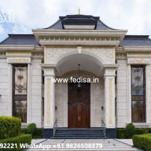 Stone Exterior Classic Home 3 Bhk Bungalow Plan No-7382