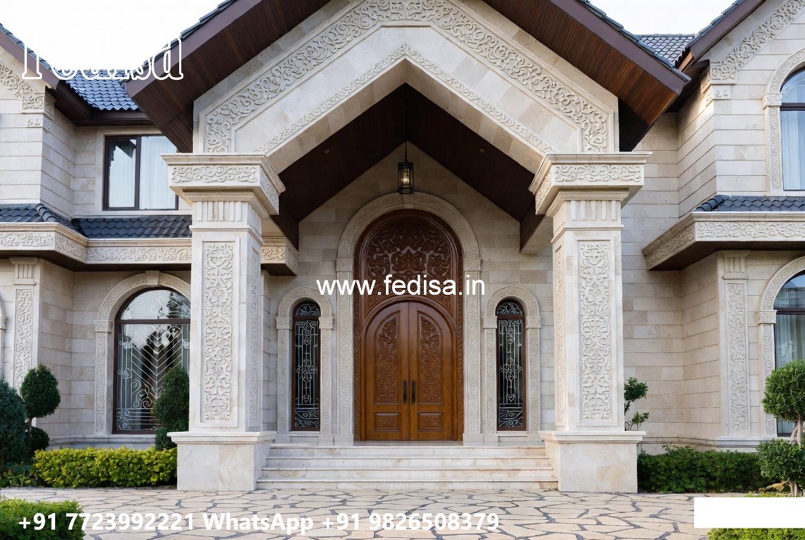Stone Finish Villa Design Modern House 1 Story No-7702