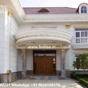 Classic Outdoor Patio Villa Front House Design No-8082