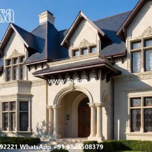 Fountain Garden Villa Flat Roof House Design No-8324