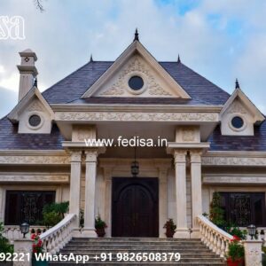 Stone Finish Home Exterior Modern Two Story House No-8640