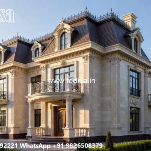 Stone Finish Home Exterior West Facing House Design No-9006