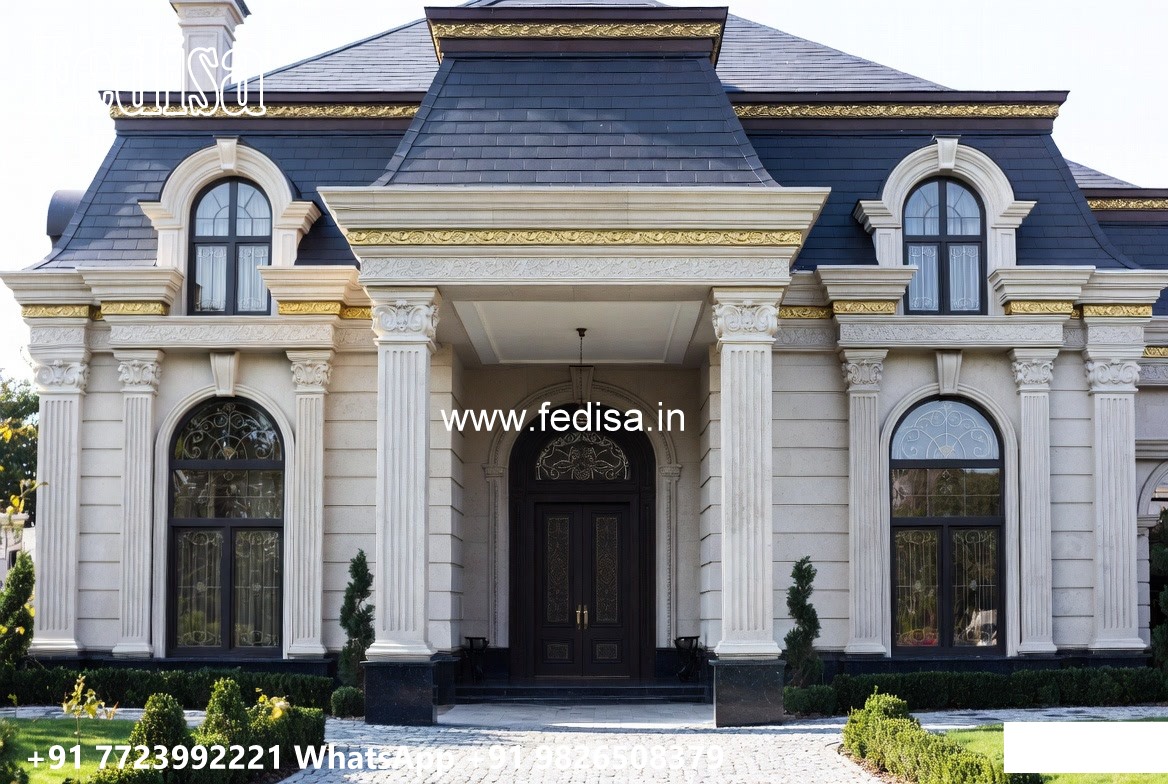 Stone Finish Home Exterior U Shaped Floor Plans No-9250