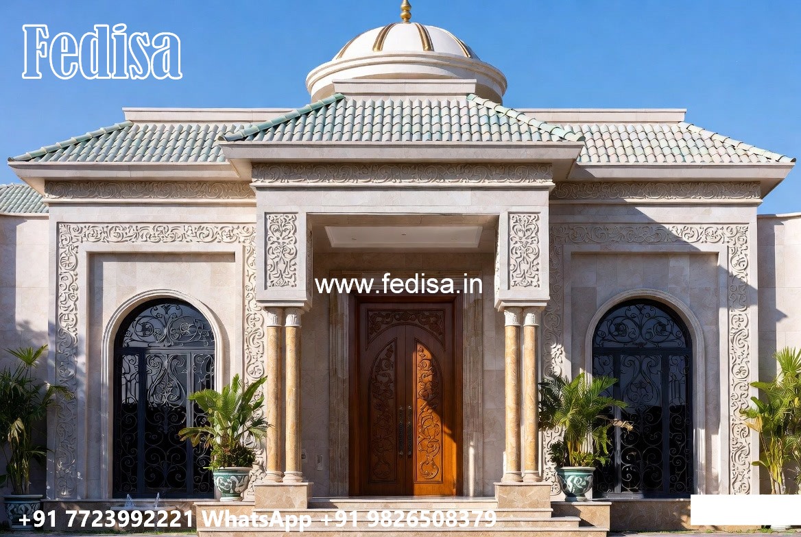 Classic Villa Design With Swimming Pool Gray Outside Wall Paint No-9917