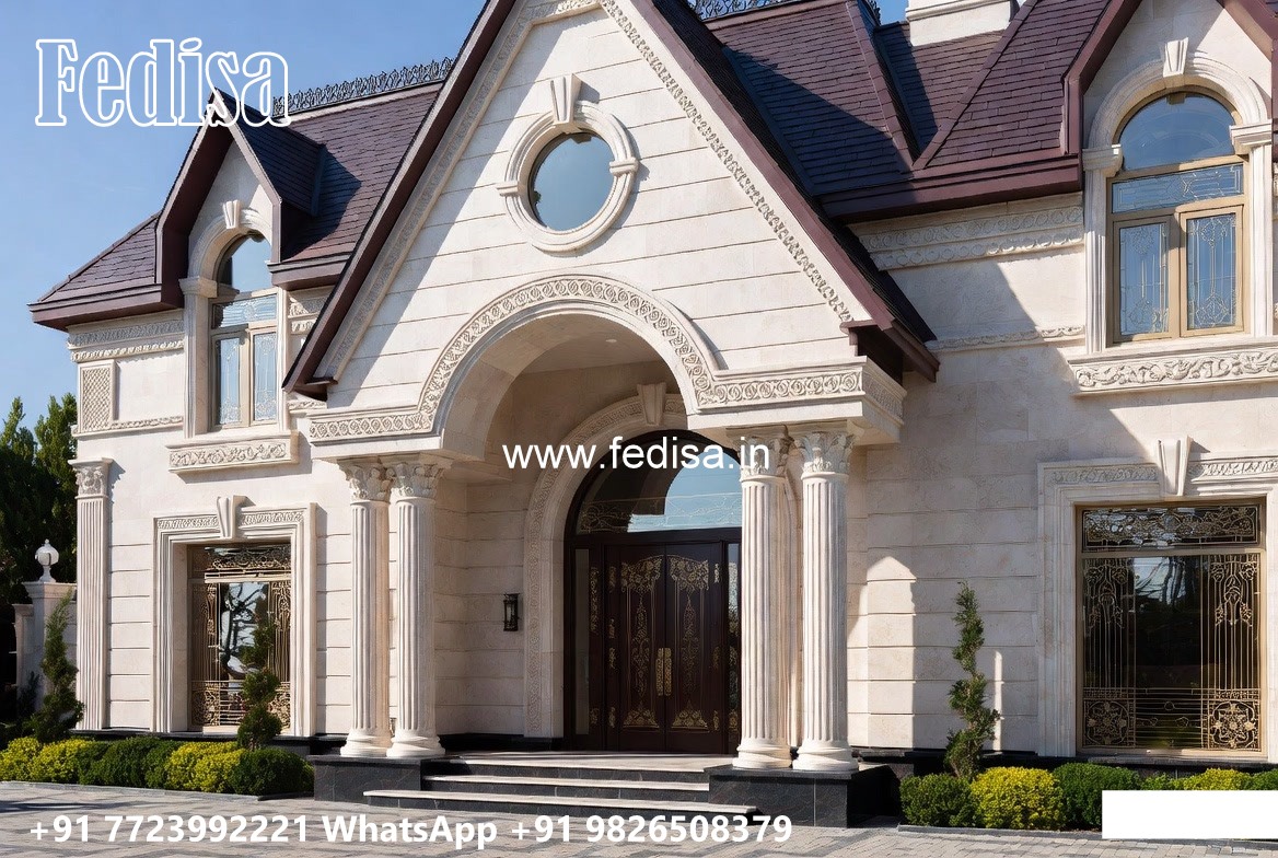 House With Columns Exterior 3 Bhk Villa Interior Design No-10186