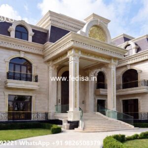 Stone Finish Home Exterior Spanish Villa Design No-10348