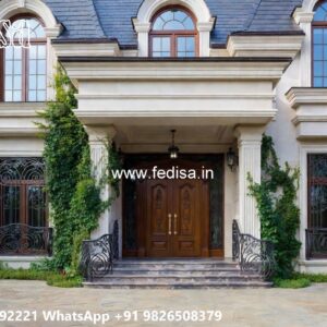 Stone Finish Home Exterior Farmhouse Villa Design No-10470