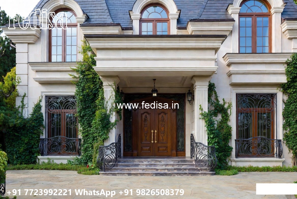 Stone Finish Home Exterior Farmhouse Villa Design No-10470
