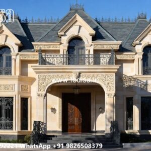 Stone Finish Villa Design Contemporary House Plans No-10752