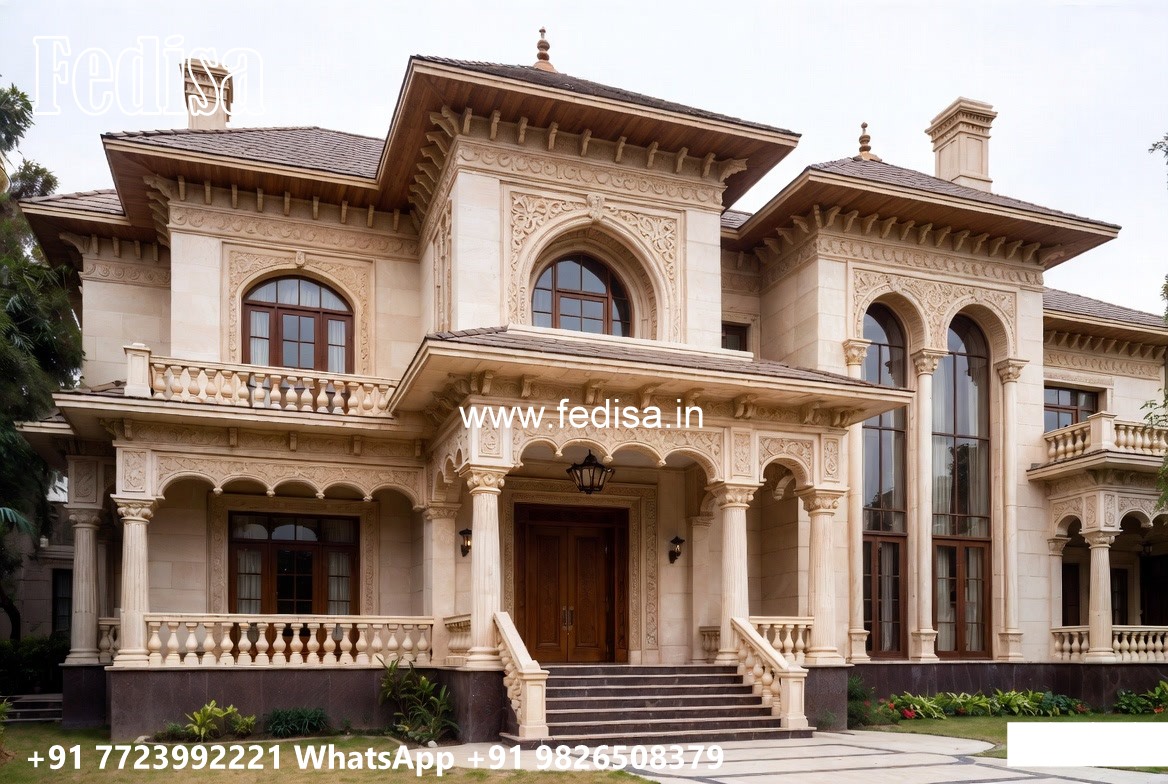 Stone Finish Home Exterior Wood House Design No-10836