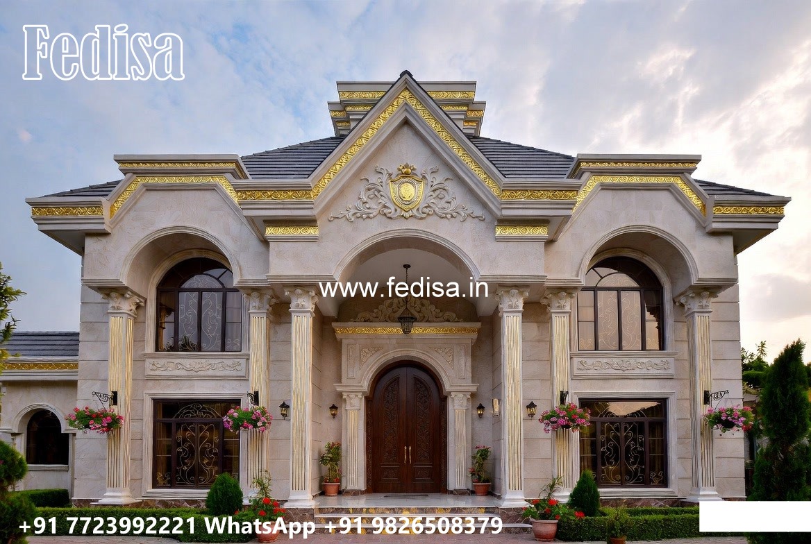 Stone Finish Home Exterior 3 Bhk Interior Design No-11324